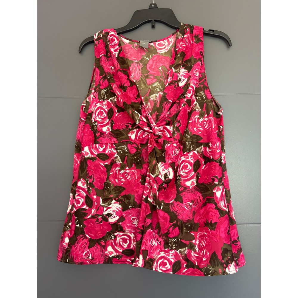 Ann Taylor Pink Brown Floral Rose Twist Front Sleeveless Blouse Top Size 12